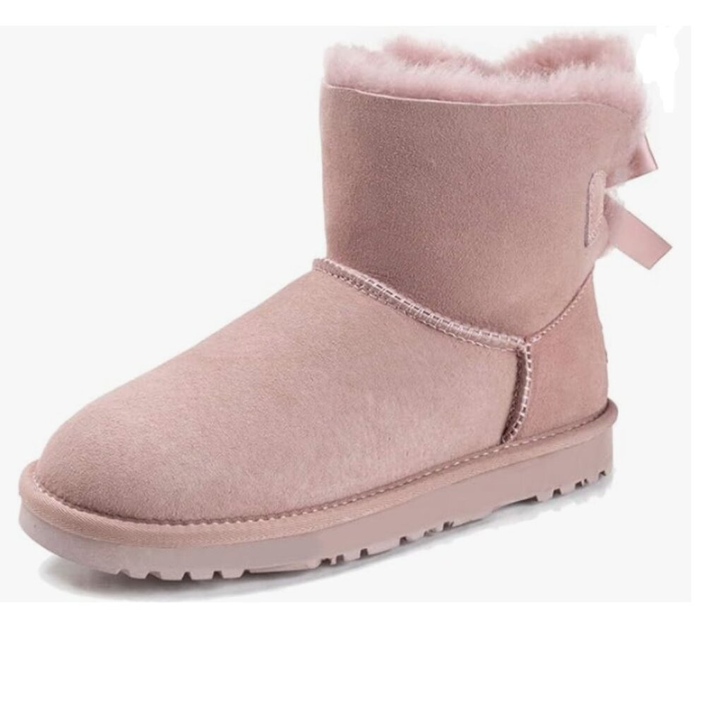YDN Pink Winter Warm Fur Lined Snow Boots Round Toe Flats Ankle High Booties